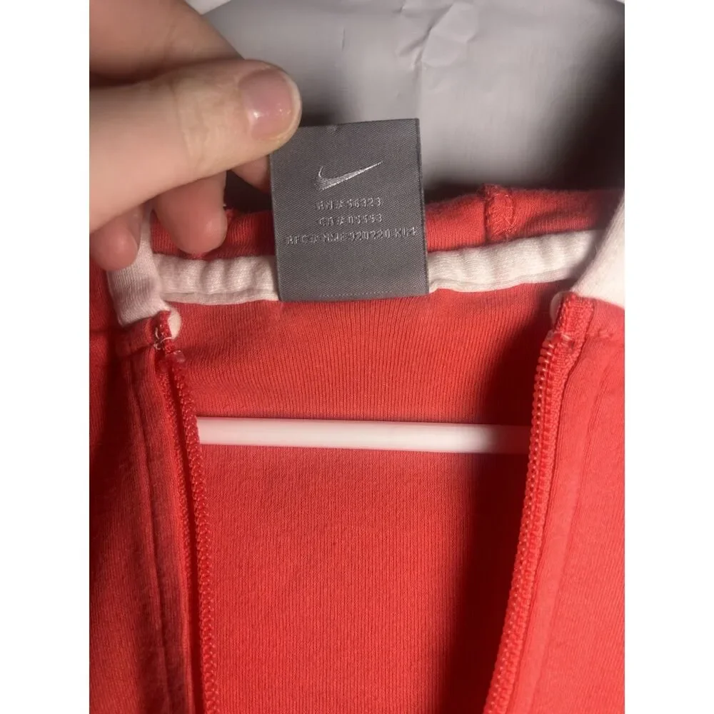 Nike Vintage Silver Tag Full Zip Hoodie Coral Peach White Trim Track Jacket Y2K